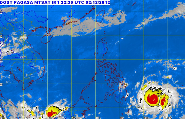 At 10:00 a.m. today, 03 December 2012, Typhoon "PABLO" was located based on satellite and surface data at 550 Southeast of Hinatuan, Surigao del Sur (6.9°N, 131.4°E).