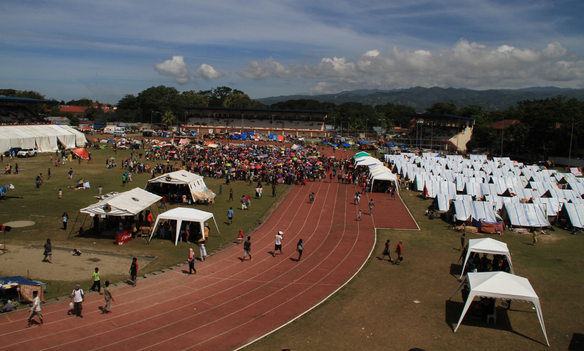At least 40,000 individuals seek refuge inside the Zamboanga City sports center as the standoff enters Day Six on Saturday, September 14, 2013. The evacuees come from nine barangays affected by clashes between government security forces and Moro National Liberation Front members loyal to Nur Misuari, the group's founding chair, since Monday. No ceasefire has been declared. MindaNews contributed photo