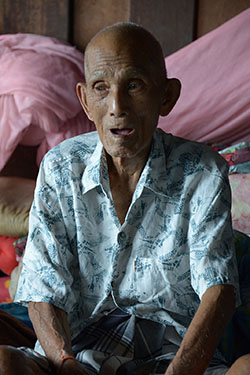 Mr Thit Saun Bouthsingkham, 99, says he had seen during his younger years hundreds of Naga fireballs shooting up from the Mekong River and quickly disappeared in the sky. MindaNews photo by Lorie Ann Cascaro