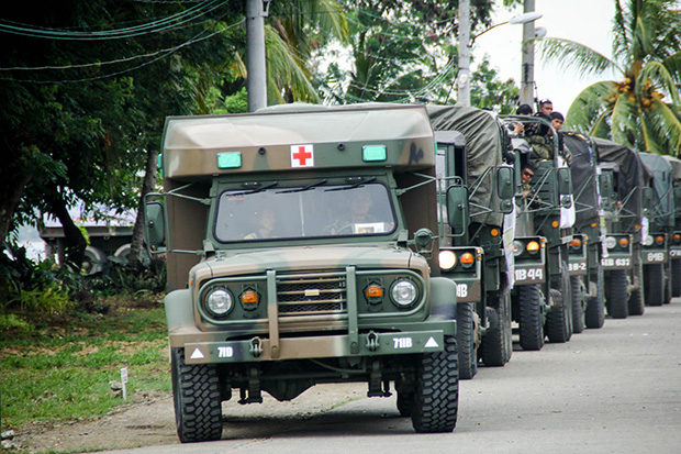 The AFP's Eastern Mindanao Command deploys at least 400 troops to super typhoon Yolanda-devastated areas in Leyte on Saturday, Nov. 16, 2013, to augment relief, recovery and rehabilitation efforts there. MindaNews photo by Keith Bacongco