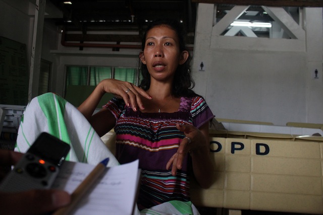 SURVIVOR TWICE.  Ruth Quibol, 36, of Marihatag, Surigao del Sur,  survived not just once but twice Saturday night – first from the MV Maharlika 2 ferry that sank off Southern Leyte, and from the emergency boat that got filled with water.  Quibol is presently confined in the Caraga Regional Hospital in Surigao City. MindaNew photo by Roel N. Catoto 
