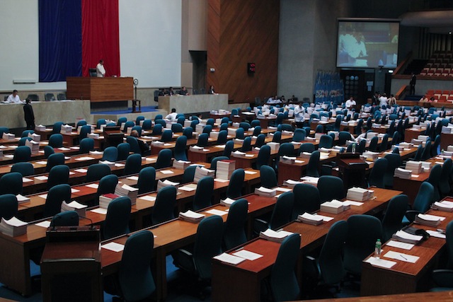 ALMOST EMPTY. The plenary hall of the House of Representatives is almost empty as the debate on House Bill 5811 or the Basic Law for the Bangsamoro Autonomous Region continued in this photo taken morning of June 10, 2015. The period of interpellation was suspended as Congress adjourned sine die that night. It will resume interpellation on August 4. MindaNews file photo by Toto Lozano 