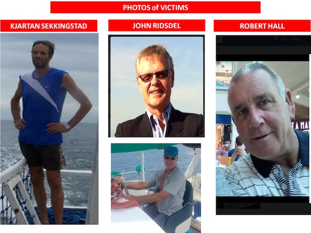 Photos of the three foreigners abducted from a resort in Samal, Davao del Norte on Sept. 21. Courtesy of EastMinCom