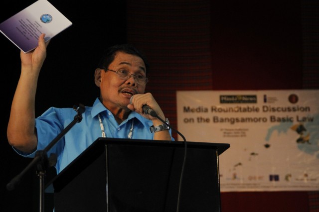 MILF chief peace negotiator Mohagher Iqbal airs his dissatisfaction over the delay in the passage of the Bangsamoro Basic Law during the media roundtable discussion on Friday (Dec. 4, 2015) at the University of the Visayas in Iloilo City. MindaNews photo by H. Marcos C. Mordeno