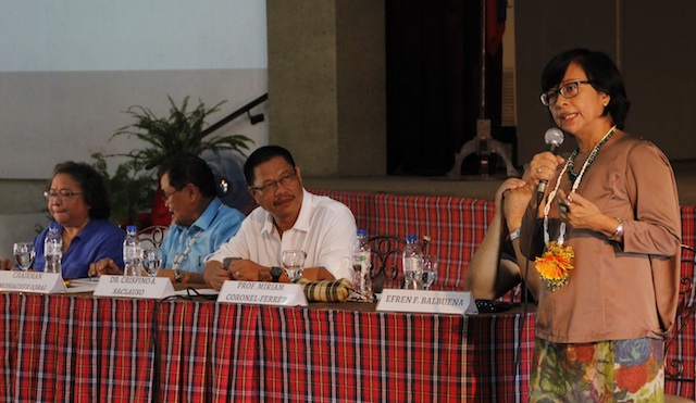 GPH peace panel chair Miriam Coronel-Ferrer says they are "not giving up" and wll continue to push for the passage of the Bangsamoro Basic Law. Ferrer was in Iloilo for a media roundtable discussion at the University of the Philippines Visayas in Iloilo City on Friday. Dec. 4, 2015. MindaNews photo by H. Marcos C. Mordeno
