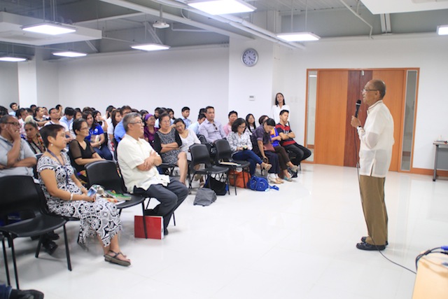 Redemptorist Brother Karl Gaspar at the launch Friday of his two books on Davao history at the Ateneo de Davao University. Fr. Gabriel Jose T. Gonzales, who wrote this piece, is seated on the front row, second from left. MindaNews photo by Gregorio Bueno