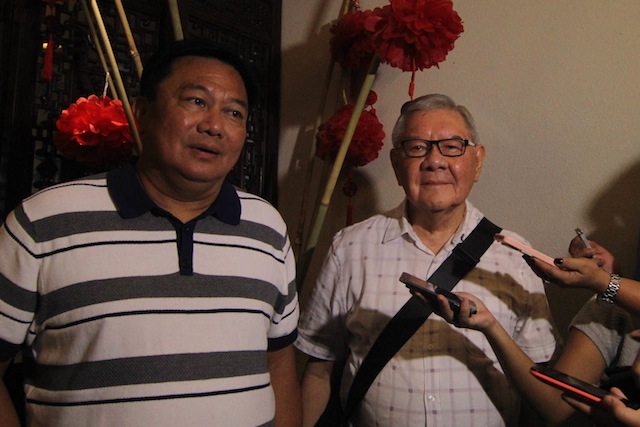 INCOMING HOUSE SPEAKER. Incoming Davao del Norte first district representative Pantaleon "Bebot" Alvarez with outgoing Speaker Feliciano Belmonte Jr during an ambush interview at a hotel in Davao City on June 7, 2016. Alvarez will be the next House speaker. MindaNews file photo by TOTO LOZANO
