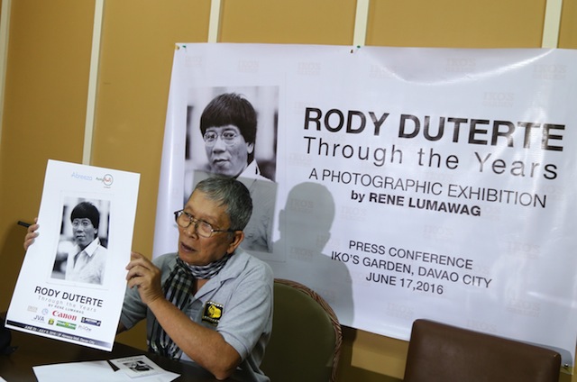 THROUGH THE YEARS. Photojournalist Rene B. Lumawag talks about his exhibit of photographs of Mayor Rodrigo Duterte through the years. Photo courtesy of MANMAN DEJETO 