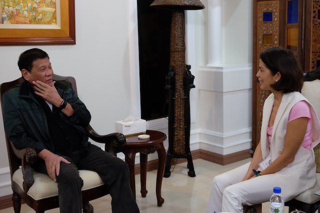 President-elect Rodrigo Duterte on Monday offered the post of Secretary of the Environment and Natural Resources to anti-mining advocate and ABS-CBN Foundation chair Gina Lopez. Lopez has yet to accept the offer. Photo by KIWI BULACLAC / Davao City Mayor's Office