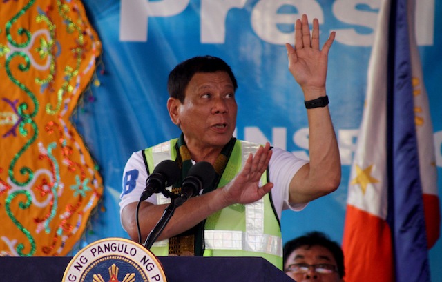President Rodrigo Duterte tells his audience in Buluan, Maguindanao on Friday, July 22, 2016 that wants the Bnagsamoro law passd and implemented "bukas kaagad" minus the provisions where issues of constitutionality would be raised. MindaNews photo by KEITH BACONGCO 