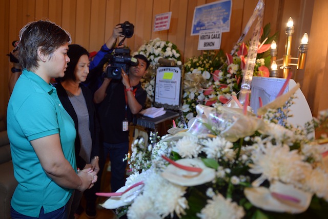 Mayor Sara Duterte visits the wake of Kristia Gaile Bisnon, one of the 14 persons killed in the September 2, 2016 bombing at the Roxas night market in Davao City. Photo courtesy of the City Information Office 