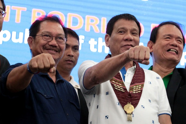 President Rodrigo Duterte and Agriculture Secretary Manny Piñol at the National Banana Congress held at the SMX Convention Center in Davao City on October 7, 2016. ROBINSON NIÑAL/ Presidential Photo