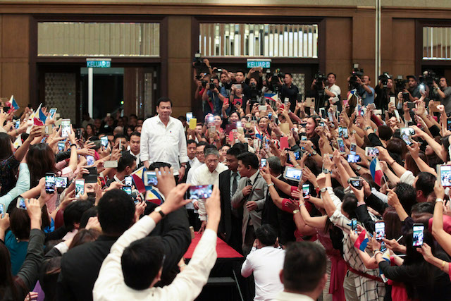 President Rodrigo Duterte arrives at the Grand Ballroom of Mandarin Oriental Hotel in Kuala Lumpur to meet with the Filipino community in Malaysia on Nov. 9, 2016. Duterte talked about the situation in the Philippines, his war on drugs, and congratulated Donald Trump who had just won the US Presidency. ROBINSON NIÑAL JR./Presidential Photo 
