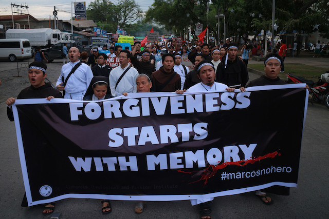 Religious groups join the march protest in Davao City against the burial of Ferdinand Marcos at the Libingan ng mga Bayani. Mindanews Photo